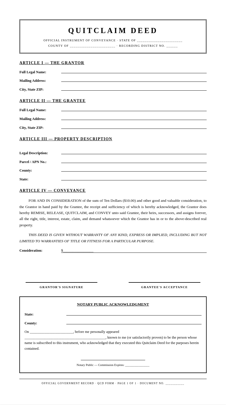 Government gazette style quitclaim deed